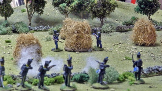 Jacque and Phillipe take fire from some Brunswickers, while trying to acquire some forage.